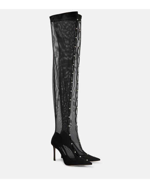 Jimmy Choo Black Psyche 95 Mesh Over-the-knee Boots