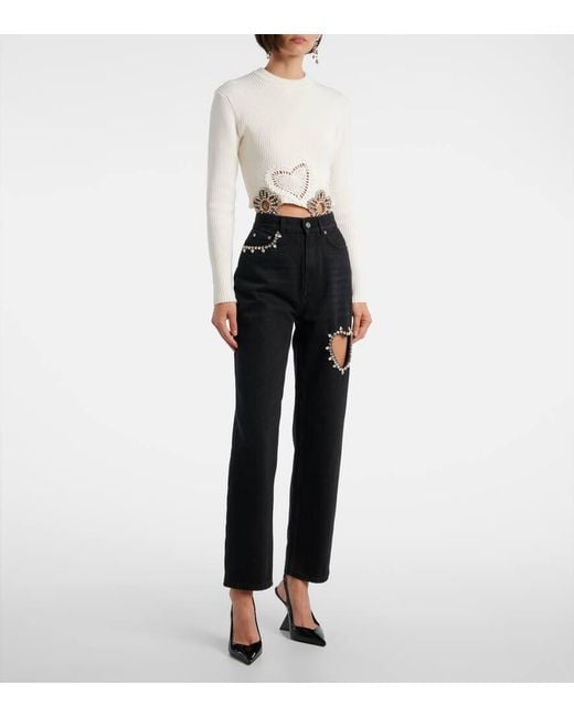 Area Blue Crystal-Embellished Straight Jeans