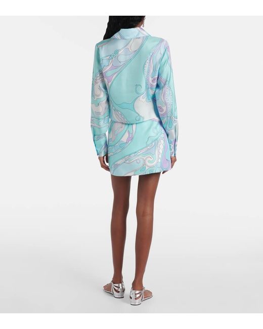 Emilio Pucci Blue Hemd Orchidee Aus Seide