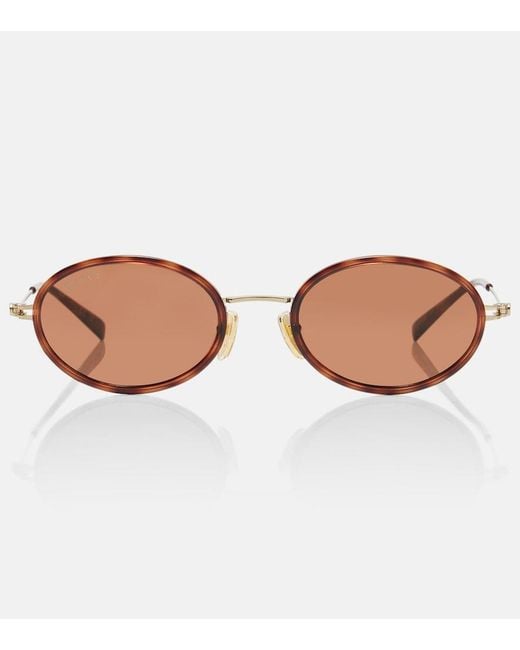 Gucci Brown Gg Tiny Oval Sunglasses