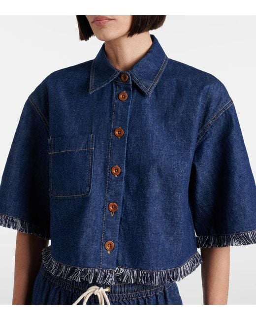 Zimmermann Blue Rhiannon Fringe Denim Shirt