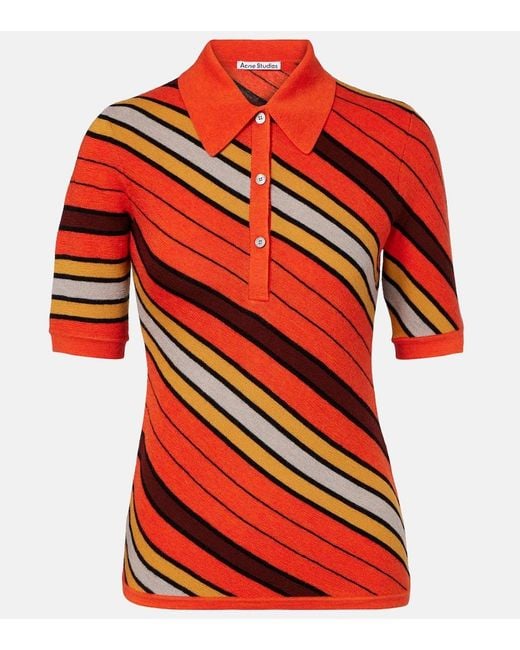 Polo De Lana Acanalado A Rayas Acne de color Red