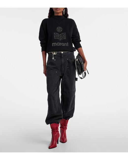 Isabel Marant Black Moby Logo Cotton-Blend Fleece Sweatshirt