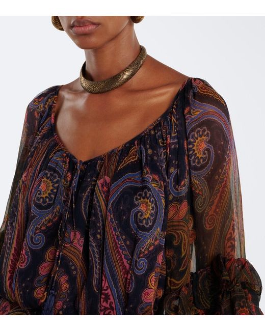 Etro Multicolor Printed Silk Chiffon Gown