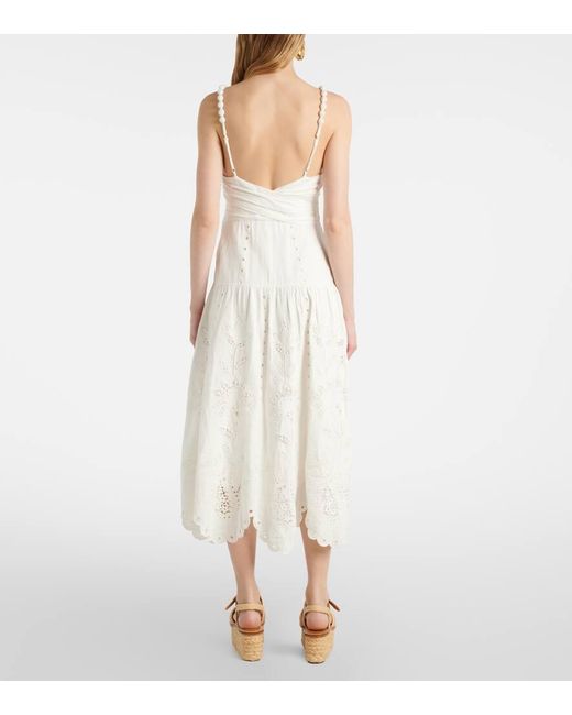 Vestido Midi En Mezcla De Lino Con Bordado Ingles Farm Rio de color White