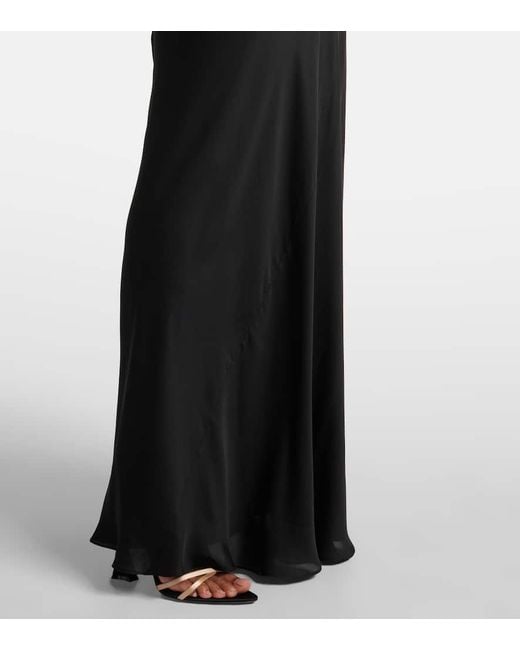 Saint Laurent Black Lace-Trimmed Silk Charmeuse Gown