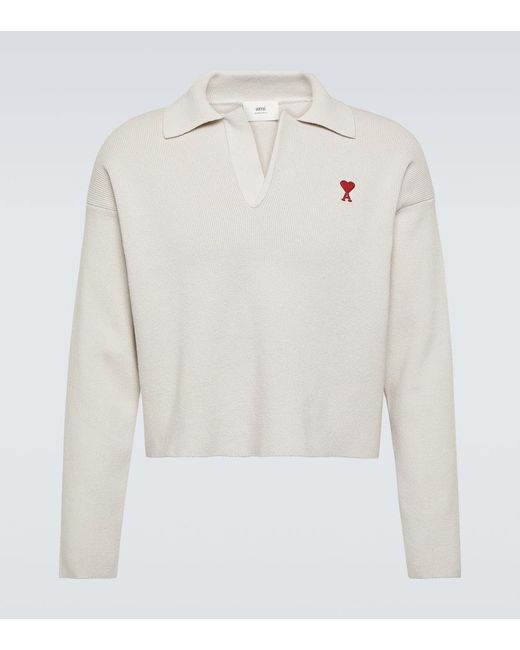 AMI White Ami De Cour Cotton-blend Polo Sweater for men
