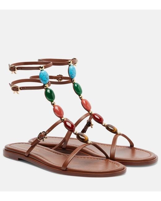 Gianvito Rossi Pink Shanti Embellished Leather Sandals