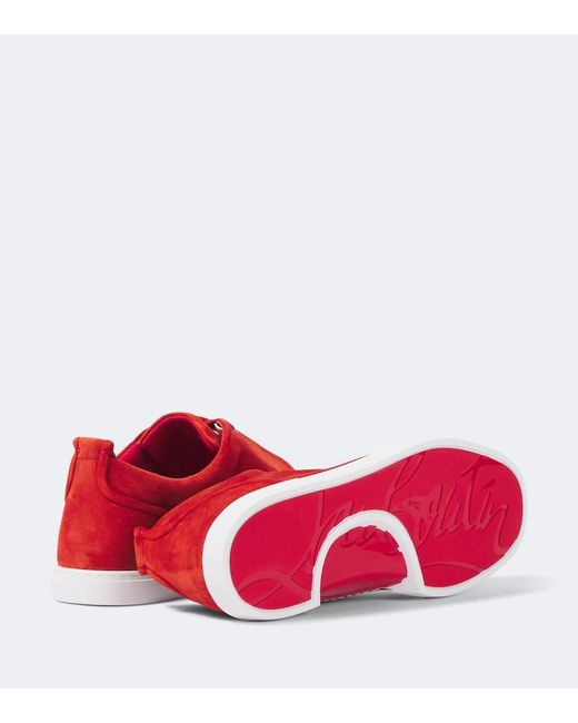Christian Louboutin Red Suede Lace-Up Low-Top Sneakers for men