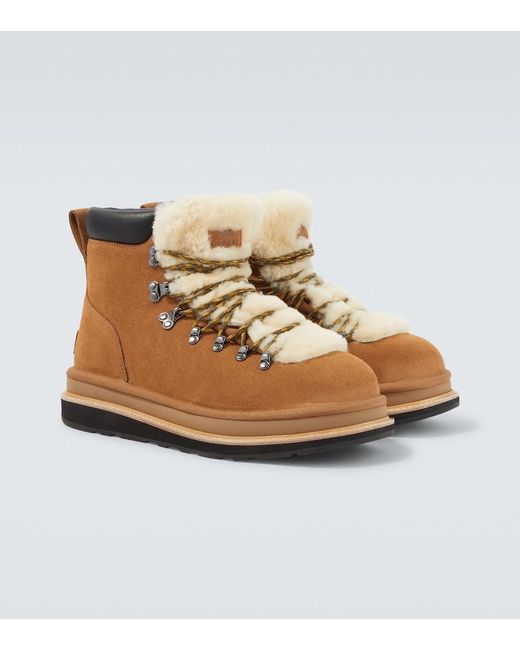 Sacai Brown X Ugg Suede And Shearling Hiking Boots for men