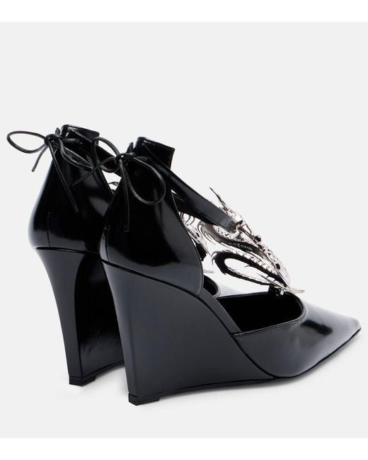Coperni Black Dragon Embellished Leather Wedge Pumps