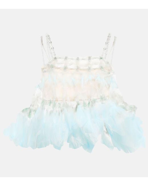 SUSAN FANG Blue Verziertes Cropped-Top Mit Tuell