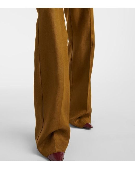 Pantalones Anchos Aversa De Tiro Alto Con Logo Max Mara de color Brown