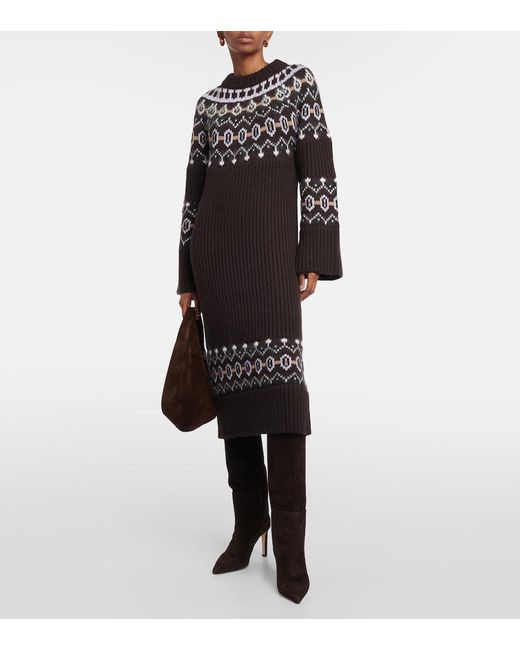 Khaite Black Rivka Fair Isle Cashmere-Blend Midi Dress