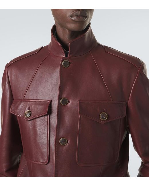 Brunello Cucinelli Red Leather Field Jacket for men