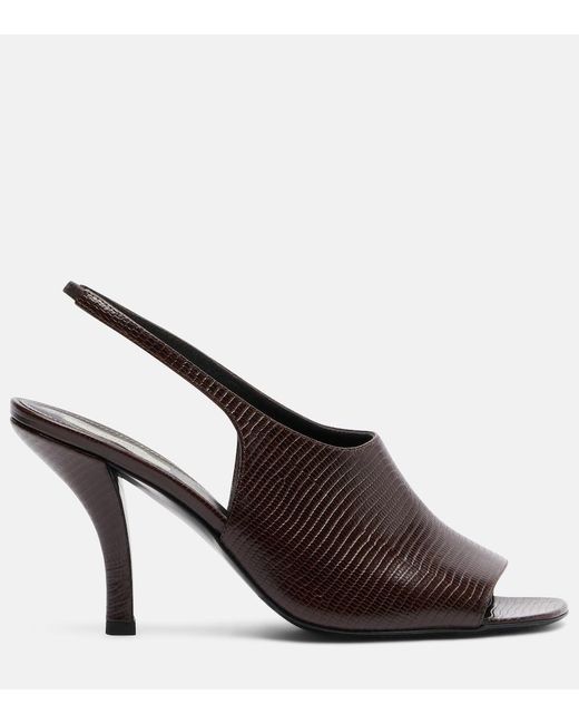 Totême  Black Embossed Leather Slingback Sandals