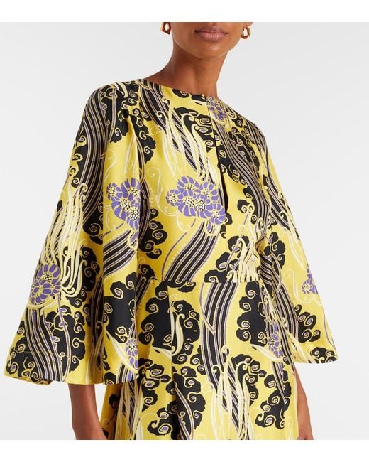 LaDoubleJ Metallic Belle Cutout Printed Silk Maxi Dress