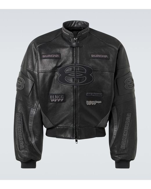 Balenciaga Black Round Leather Biker Jacket for men