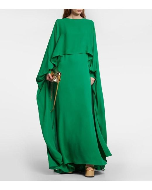 Valentino Green Cape-detail Silk Gown