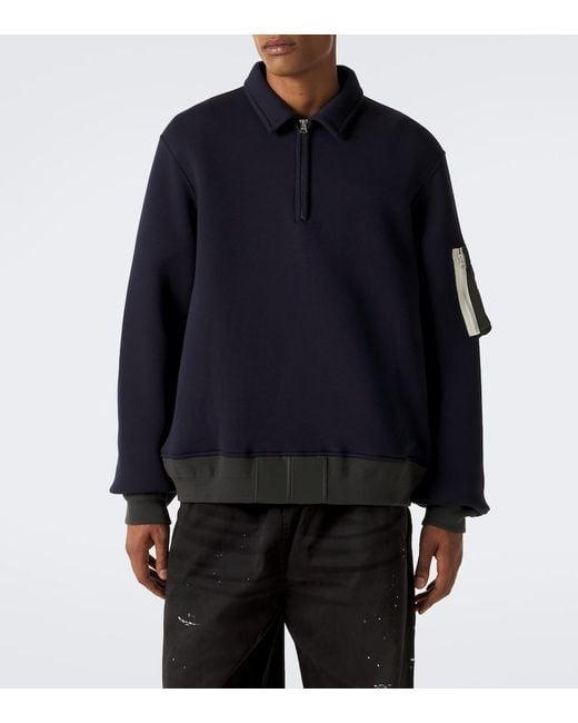 Sacai Blue Cotton-Blend Polo Sweatshirt for men