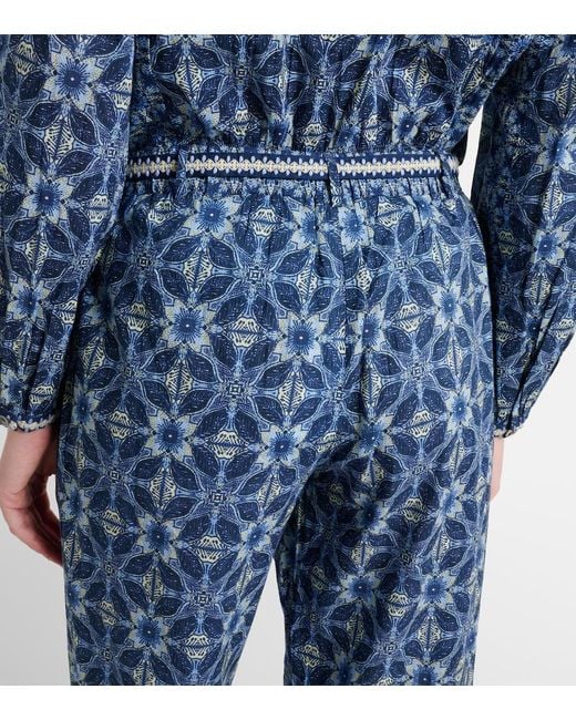 Velvet Blue Kendra Printed Cotton Wide-Leg Pants