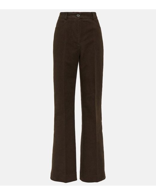 Totême Brown High-Rise Velour Straight Pants