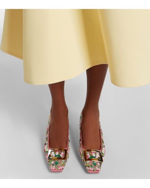 Roger Vivier Pink Belle Vivier Beaded Satin Pumps