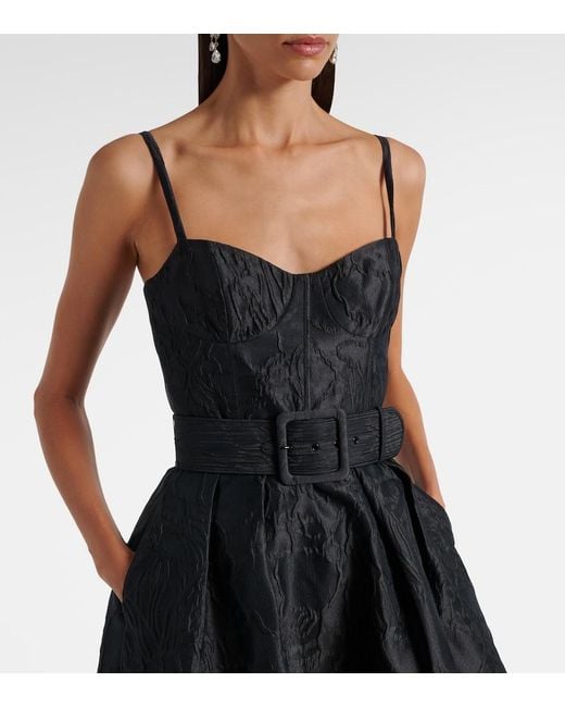 Rebecca Vallance Black Petra Belted Jacquard Bustier Dress