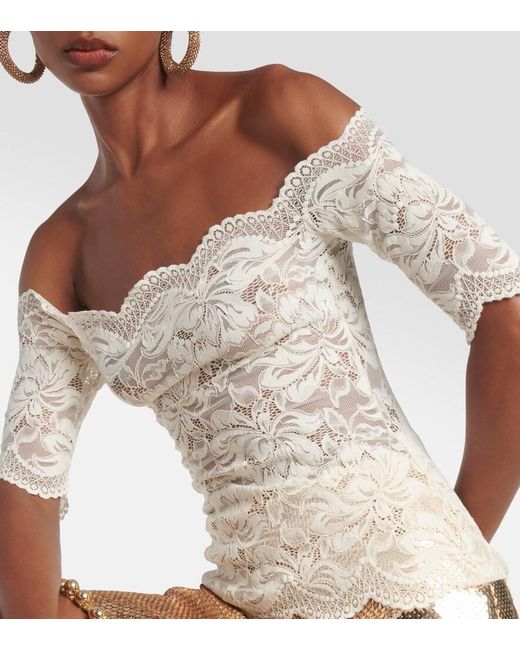 Rabanne Natural Off-Shoulder Lace Top