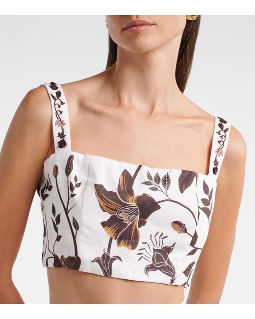 Agua Bendita White Cacao Floral Linen Crop Top