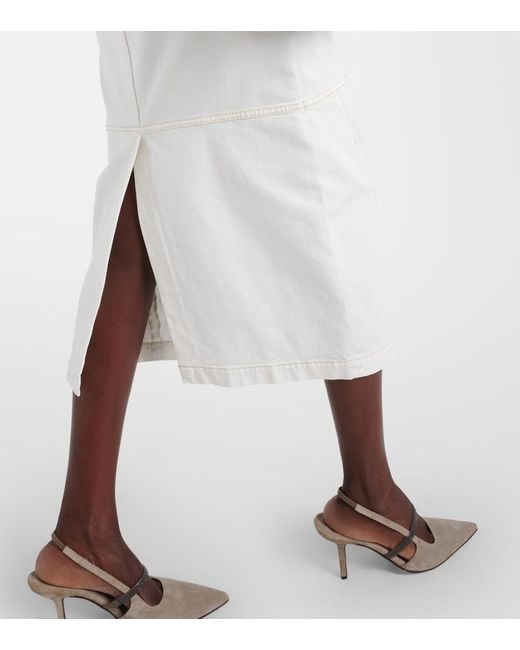 Brunello Cucinelli White Denim Midi Skirt