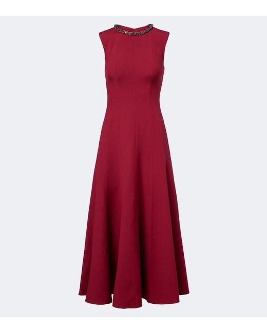 Roland Mouret Red Embellished Wool And Silk Midi Dress