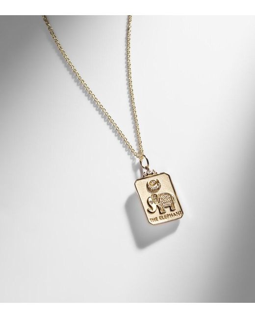 Sydney Evan Metallic The Elephant Tarot Card 14Kt Pendant Necklace With Diamonds