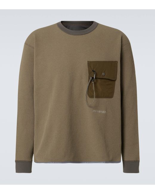 And Wander Green Waffle-Knit Long-Sleeve Tee With Pocket for men