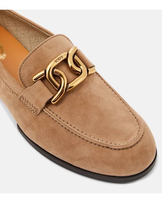 Tod's Brown Embellished Suede Loafers
