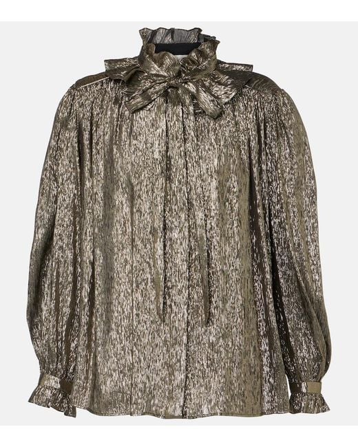 Chloé Brown Ruffled Lame Silk-Blend Blouse