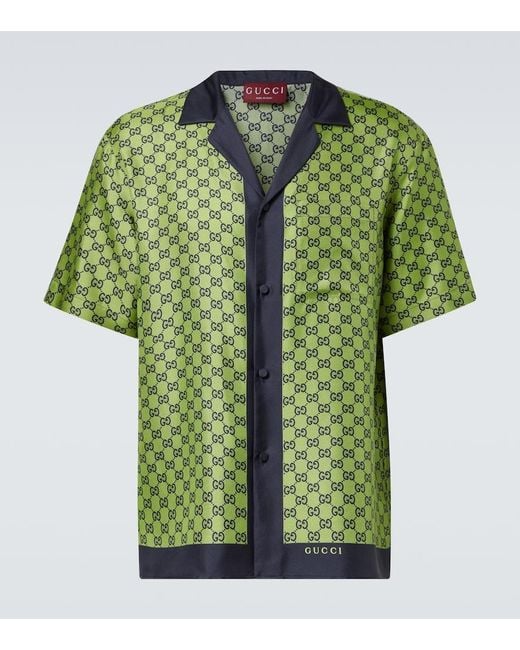 Gucci Green Printed Silk Shirt for men