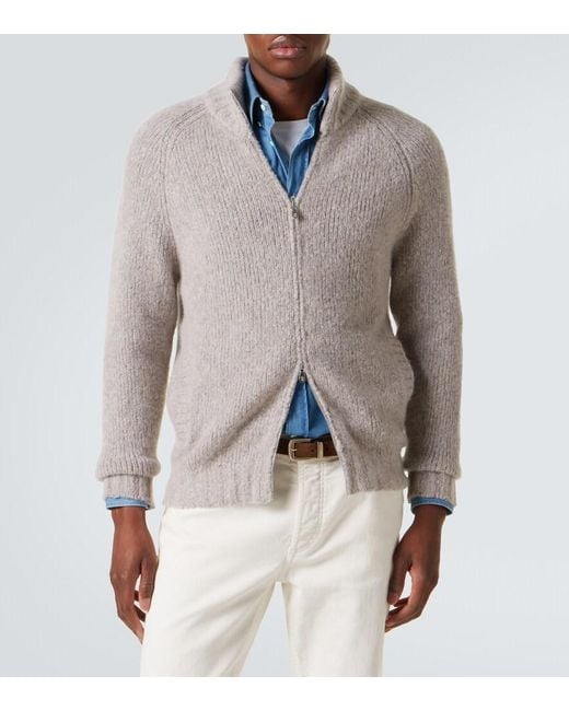 Brunello Cucinelli Gray Cashmere And Silk Cardigan for men