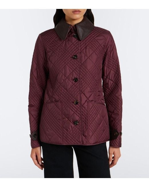 Burberry Purple Fernleigh Leather-Trimmed Quilted Jacket