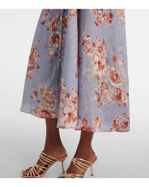 Zimmermann White Awaken Floral Linen Midi Dress