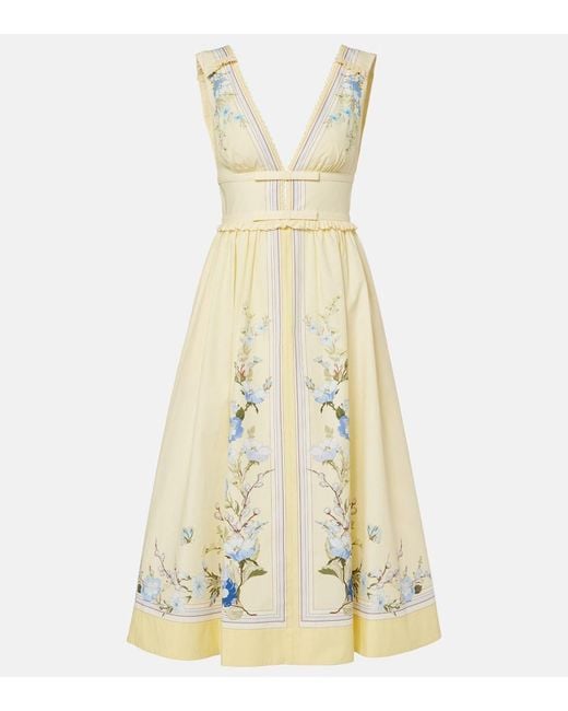 Self-Portrait White Floral Cotton Poplin Midi Dress