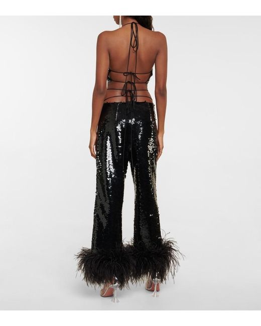 Magda Butrym Black Sequined Halterneck Crop Top