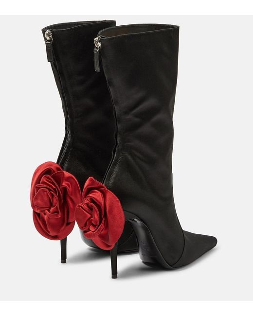 Magda Butrym Black Floral-Applique Satin Sock Boots
