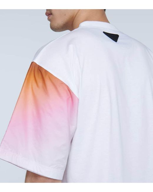 Prada White Contrast-Sleeve T-Shirt for men
