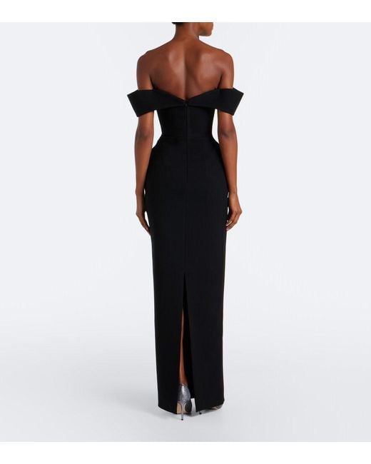 Rachel Gilbert Black Oscar Off-Shoulder Crepe Corset Gown