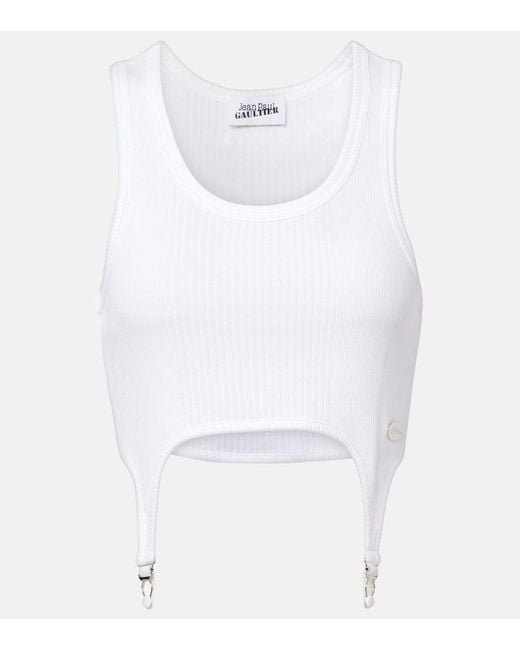 Jean Paul Gaultier White Ribbed-Knit Cotton Jersey Bra Top