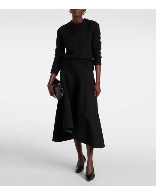 Plan C Black Pleated Asymmetric Midi Skirt
