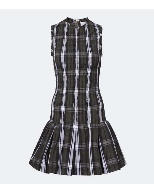 Patou Black Checked Shirred Minidress