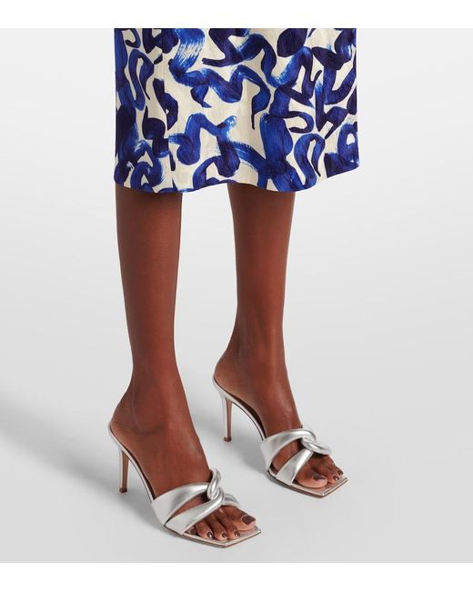 Gianvito Rossi White Amour 90 Metallic Leather Mules
