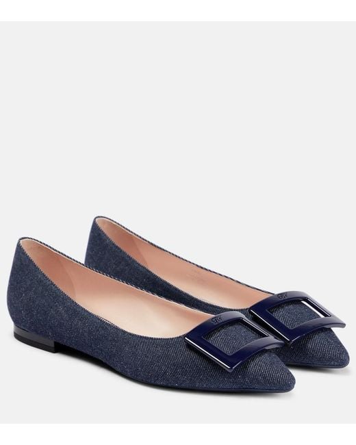 Roger Vivier Blue Gommettine Ball Denim Ballet Flats